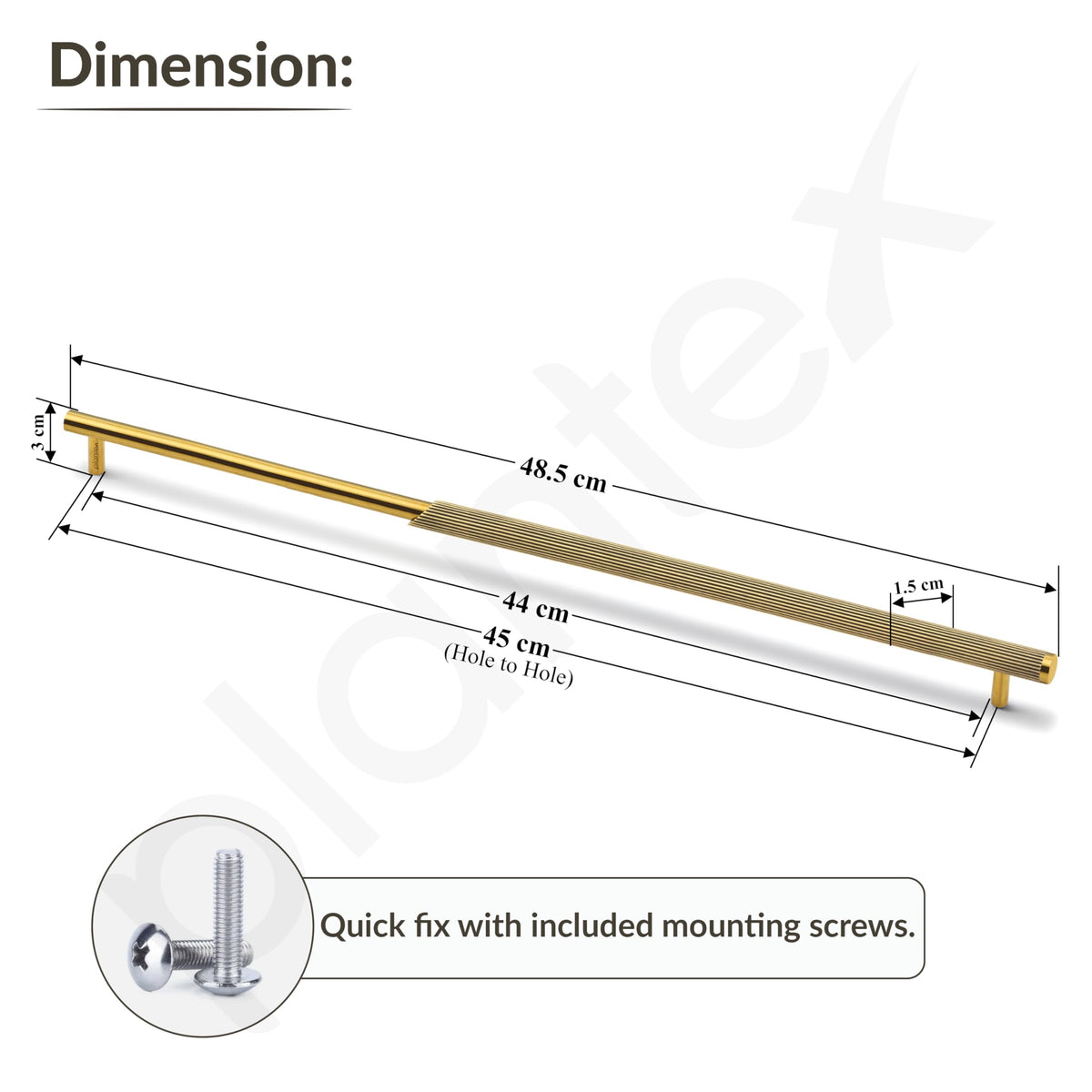 Plantex Stainless Steel & Aluminium Cabinet Handle/450mm Wardrobe Door Handle/Cupboard Pull-Push Handles for Home/Office - Pack of 1 (Brass Antique & Gold)-3