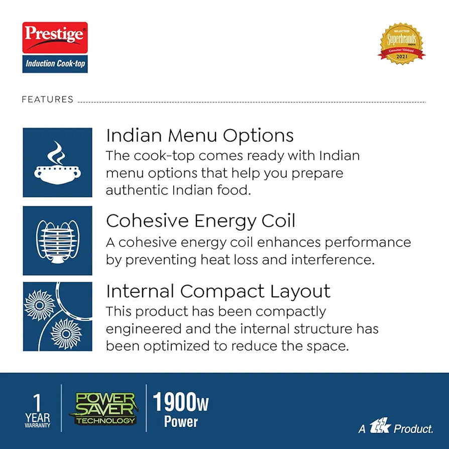 Prestige PIC 19.0 Plus 1900W Slim Induction Cooktop with Push button 