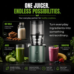 Hurom H320 Cold Press Juicer | Ultra Low Pulp | Slow Juicer | Hopper Fits Whole Produce | Ultra Quiet Motor | Easy Assembly | Cold Press Masticating Juicer, 15 Years Warranty (Green)