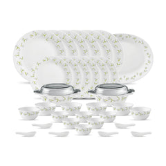La Opala Diva, Ivory Collection, Opal Glass Dinner Set 35 pcs, Golden Fall, White