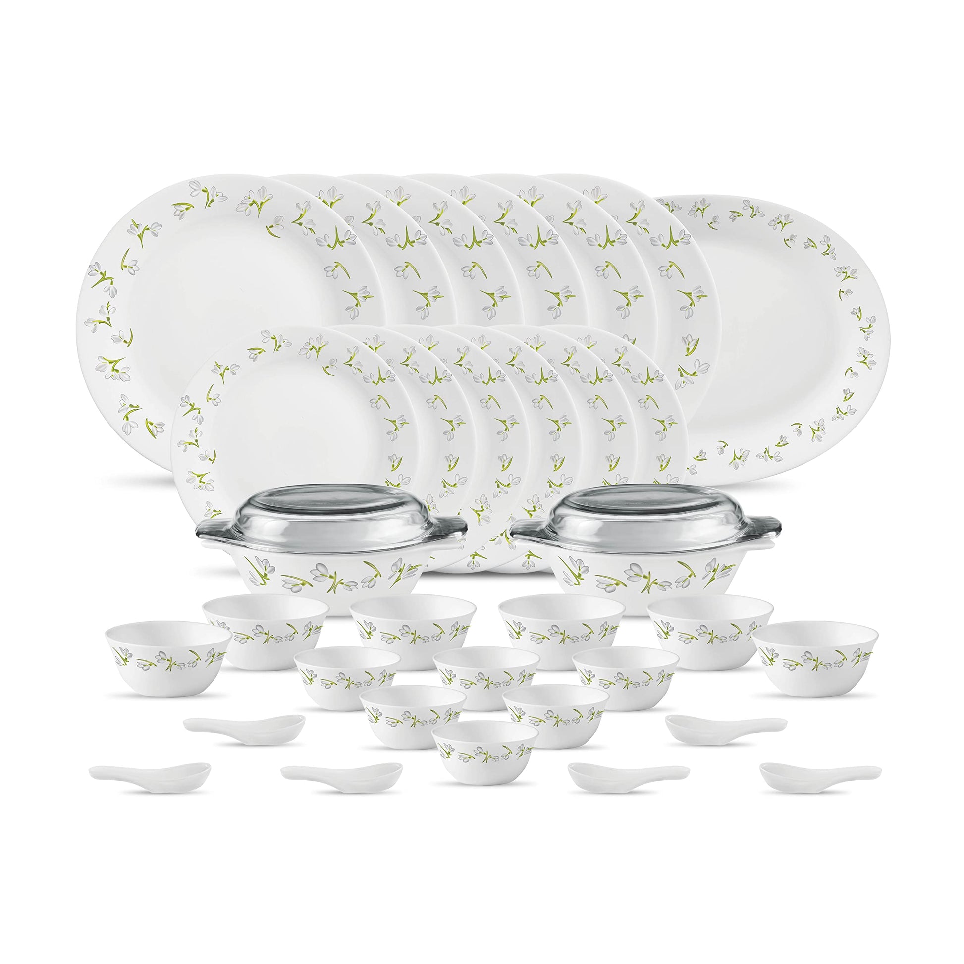 La Opala Diva, Ivory Collection, Opal Glass Dinner Set 35 pcs, Yellow Grace, White