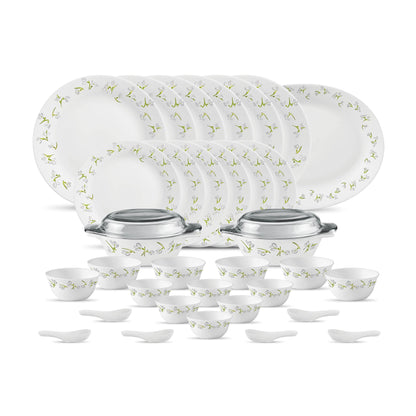 La Opala Diva, Ivory Collection, Opal Glass Dinner Set 35 pcs, Yellow Grace, White