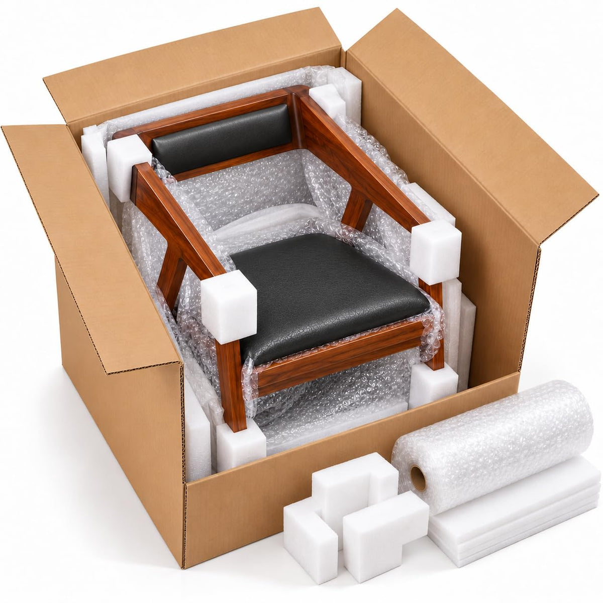 Solid Sheesham Wood Arm Chair With PU Leather Cushion – Modern Study Chair For Office Room, Dining Room, Living