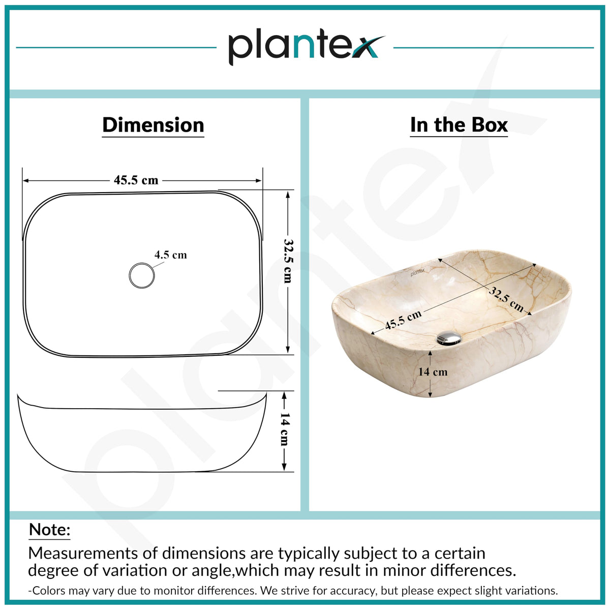 Plantex Ceramic Countertop Washbasin/Marble Basin with Brown Veins/Table Top Wash Basin for Bathroom (18 x 13 x 5.5 Inch)-3