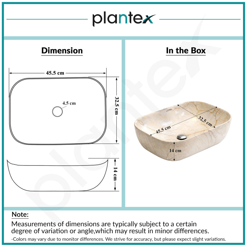 Plantex Ceramic Countertop Washbasin/Marble Basin with Brown Veins/Table Top Wash Basin for Bathroom (18 x 13 x 5.5 Inch)-3