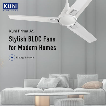 KUHL Prima A5 1200Mm Bldc Ceiling Fan With Remote | Inr 300 Off On Exchange | 5 Star Rated | High Airflow | Saves Up To 65% Electricity | 5-Year Warranty | White