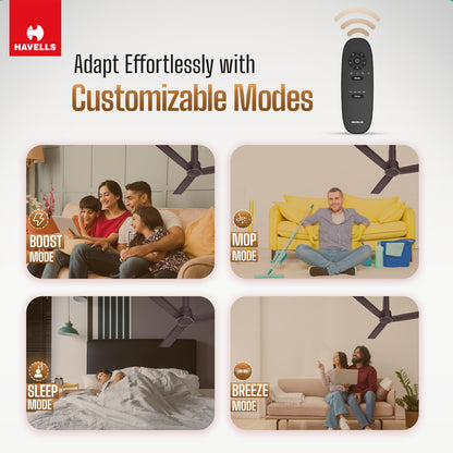 Havells 1200mm Elio BLDC Ceiling Fan | Remote Controlled, High Air Delivery Fan | 5 Star Rated, Upto 60% Energy Saving, 2+1* Year Warranty | (Pack of 1, Brown)