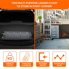 Corvids 12 Feet (12 Step) Portable & Compact Folding Aluminium Multipurpose Super Ladder | 2-Year Warranty | Ladder for Home & Industrial Use - Capacity 120 Kg Silver