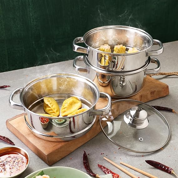 Vinod Stainless Steel 3 Tier Steamer Set (Induction Friendly) - 30 cm
