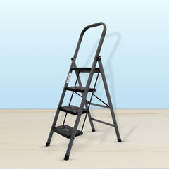 Plantex GI Steel 4-Step Ladder for Home/Easy to fold/Anti-Skid Wide Steps Ladder - (Aura, Black & Grey)