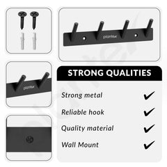 Plantex Wall Hooks for Hanging Cloth/Stainless Steel Towel Hangers/Bathroom Robe Hooks/Door Hangers/Round Wall Hook/Hook Rail for Hanging Keys - 4 Hooks (Pack of 2, Z-Black)-6