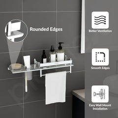 Plantex Stainless Steel 4in1 Multipurpose Bathroom Shelf/Bathroom Steel Rack with Soap Dish, Towel Rod and Tumbler Holder-Chrome (18x5 inches)-4