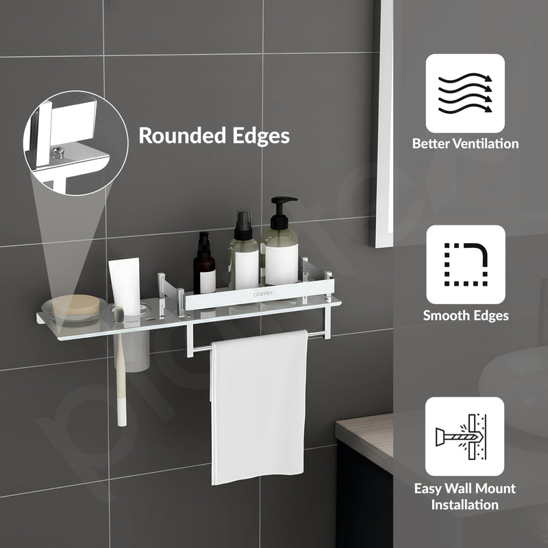 Plantex Stainless Steel 4in1 Multipurpose Bathroom Shelf/Bathroom Steel Rack with Soap Dish, Towel Rod and Tumbler Holder-Chrome (18x5 inches)-4