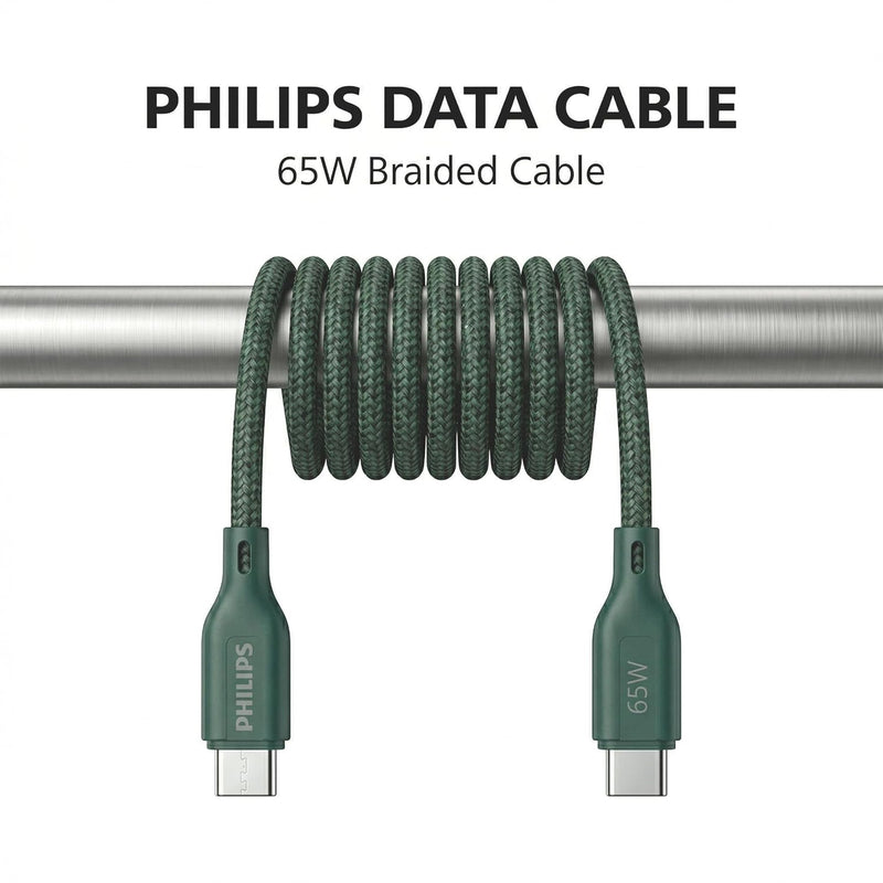 Philips DLC4160CT/94 65W Type-C to Type-C Fast Charging Cable (2m, Crystal Teal)