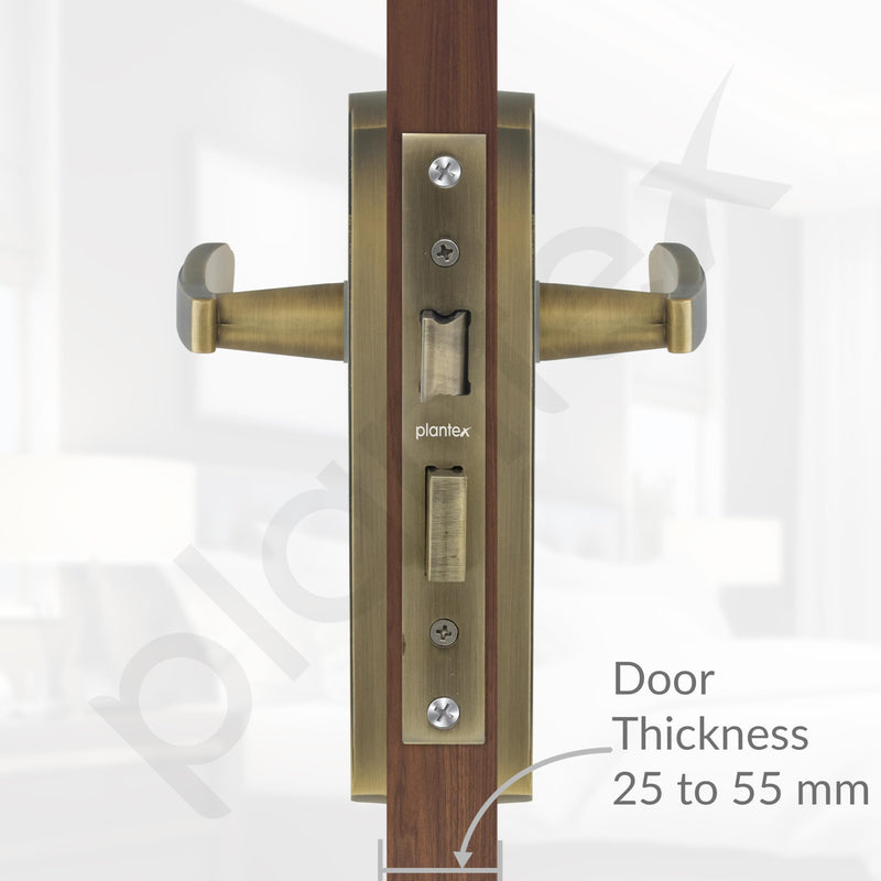 Plantex Heavy-Duty Door Lock Set - Main Door Lock Handle Set/Mortise Lock with 3 Keys, Pack of 1 (8130-Brass Antique)-5