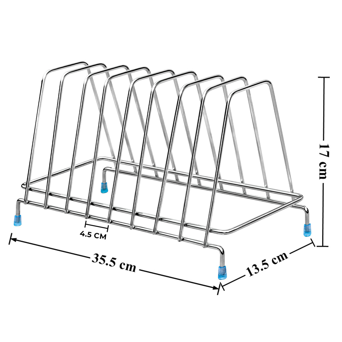 Plantex Stainless Steel Plate Rack/8 Slot Plate Stand for Kitchen Cabinet/6-Inches Dish Rack with Anti-Skid Cap Coated Leg(Pack of 1, Size-6 Inches, Slot-8), 13.5x35.5x17 cm