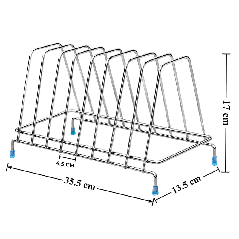 Plantex Stainless Steel Plate Rack/8 Slot Plate Stand for Kitchen Cabinet/6-Inches Dish Rack with Anti-Skid Cap Coated Leg(Pack of 1, Size-6 Inches, Slot-8), 13.5x35.5x17 cm-2