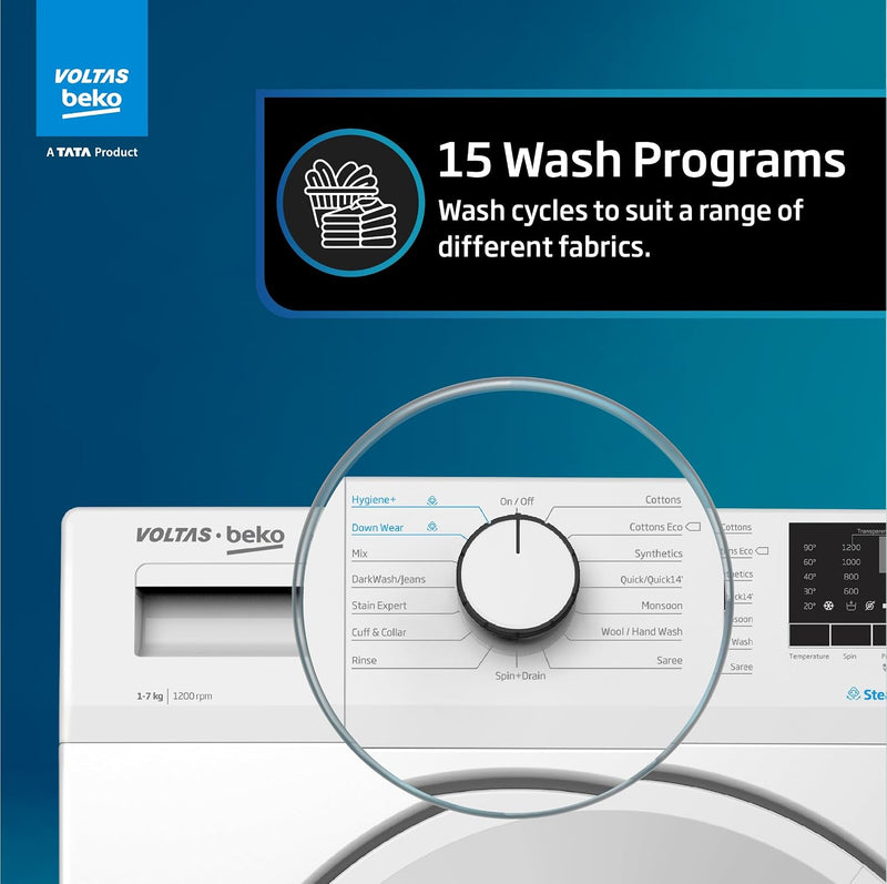 Voltas Beko, A Tata Product 7 Kg 5 Star Inverter, Quick 14-Min Wash Fully Automatic Front Load Washing Machine (WFL7012B7JVBKA/WXV, White, Inbuilt)-4