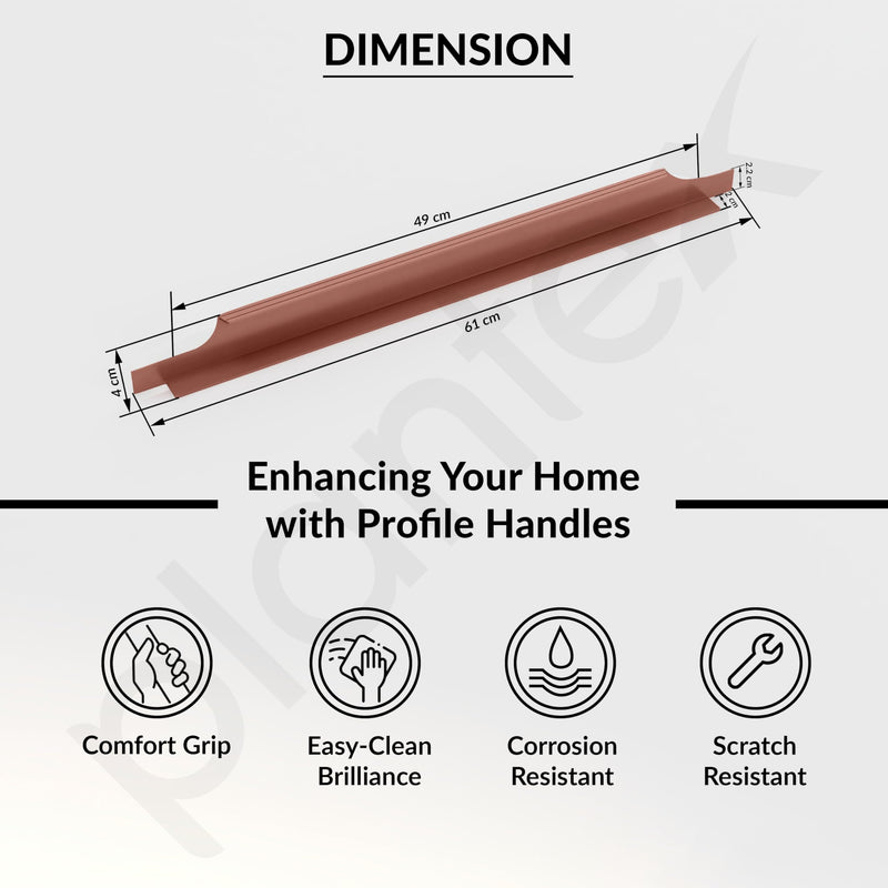 Plantex Profile Handle for Kitchen Cabinet/24 Inch Aluminium Drawer Profile Handle/Wardrobe Pull Handle for Home/Office/Hotel - Pack of 5 (Rose Gold) (Model APS-PF-1003)-3
