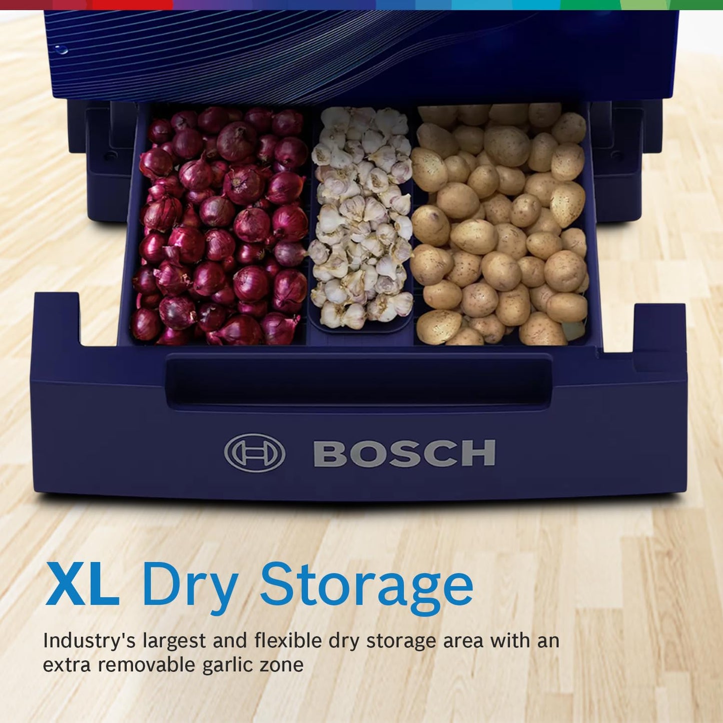 Bosch 187 L, 3 Star, Single Door Refrigerator with Industry's largest base drawer, vegetable box* & Beverage space (CST18B33PI, Feather Blue) 18 Hr Cooling Retention, 2.5x Cooling, inverter compressor