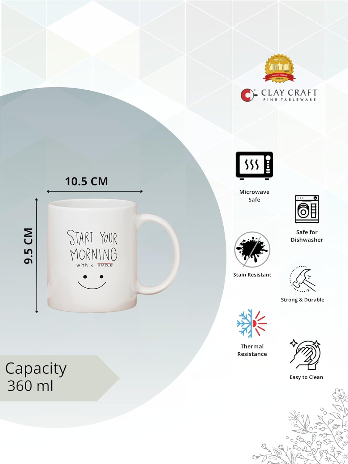 Clay Craft Fine Ceramic Start Your Morning Printed Milk/Coffee Mug 1 Piece 360 ml