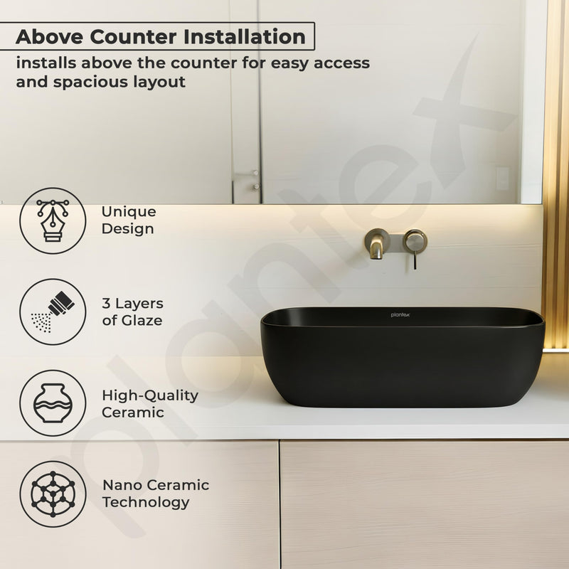 Plantex Wash Basin for Bathroom/Ceramic Basin/Rectangle Tabletop Basin/Wash Basin for Home/Restaurant (18 x 13 x 5 Inch - Charcoal Black)-2