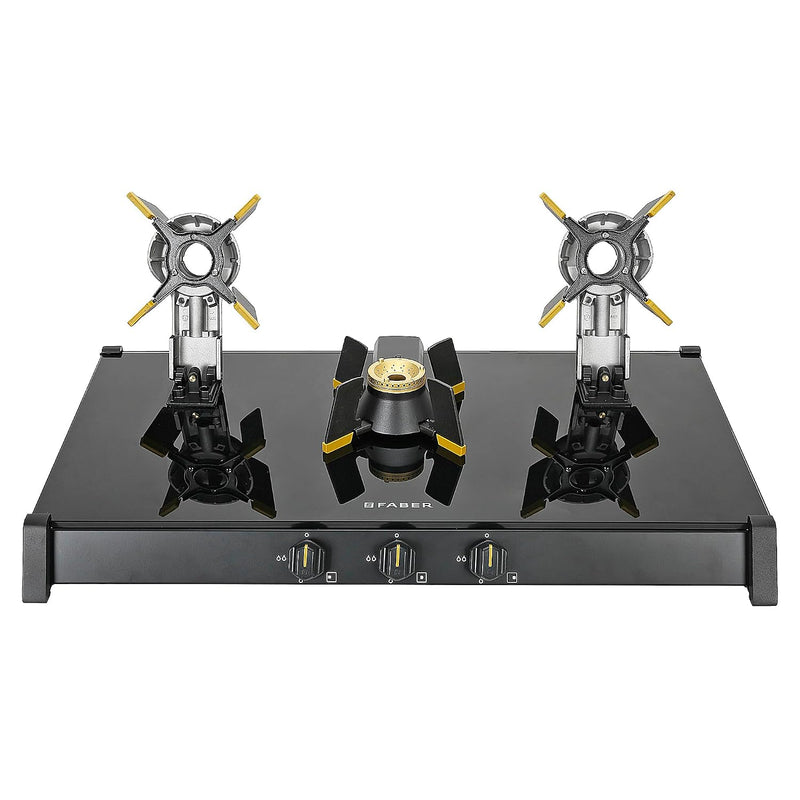 Faber Liftable Burners Freestanding Cooktop | Genius 753 Bk | 75Cm Width | Brass Burners | Manual Ignition | Abs Knobs |