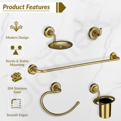 Plantex 304 Grade Stainless Steel Bathroom Accessories Set of 5 - Towel Rod/Hand Napkin Hanger for Wash Basin/Soap Case/Toothbrush Holder/Robe Hook - Daizy (Brass Antique)-3