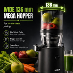 Hurom H320 Cold Press Juicer | Ultra Low Pulp | Slow Juicer | Hopper Fits Whole Produce | Ultra Quiet Motor | Easy Assembly | Cold Press Masticating Juicer, 15 Years Warranty (Matte Black)