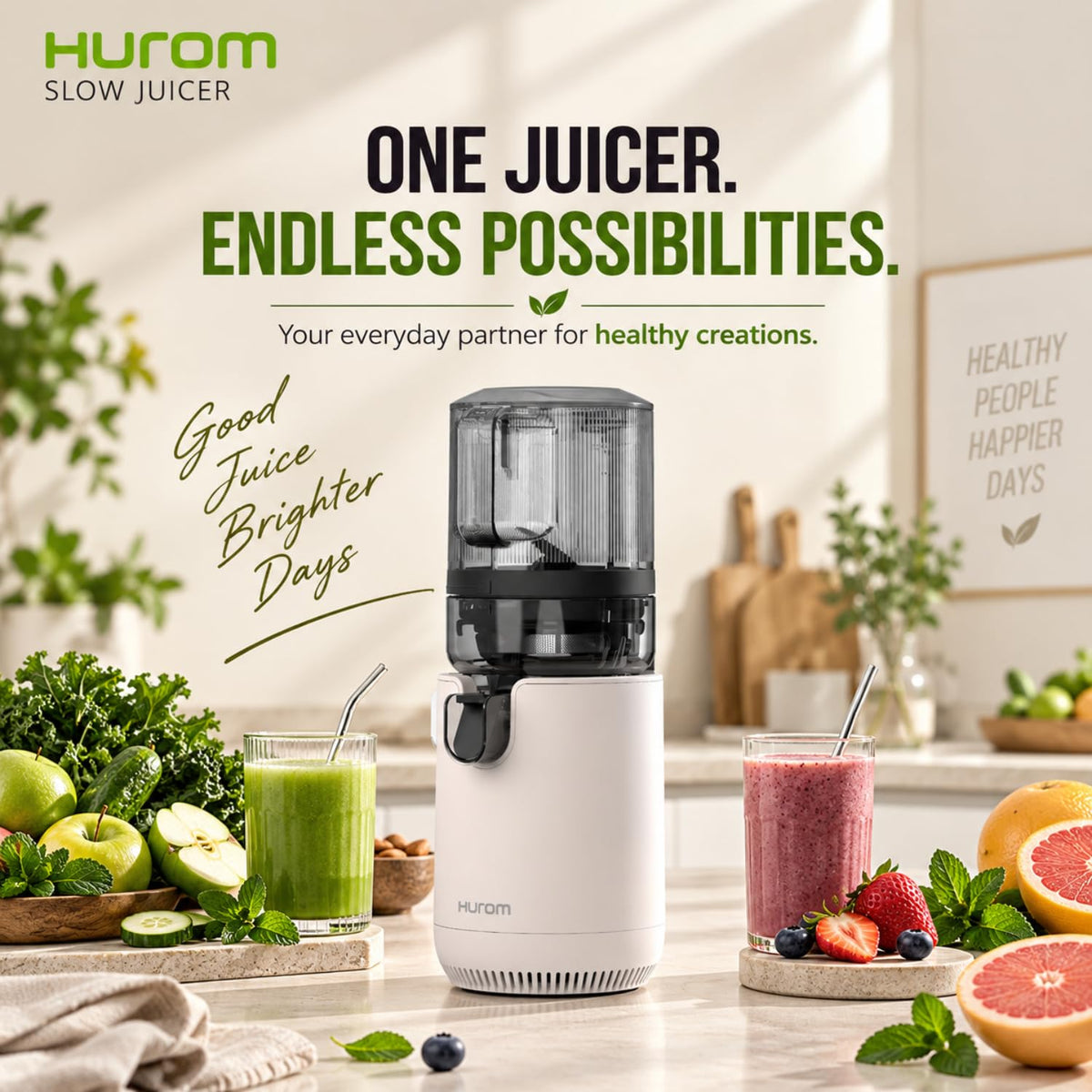 Hurom E50ST Cold Press Juicer for Home, Advanced Cold Press Technology for 20% More Juice, All-in-1 Juicer for Fruits, Vegetables, Nut Milk, World's No. 1 Slow Juicer Brand since 1974 (Mushroom White)