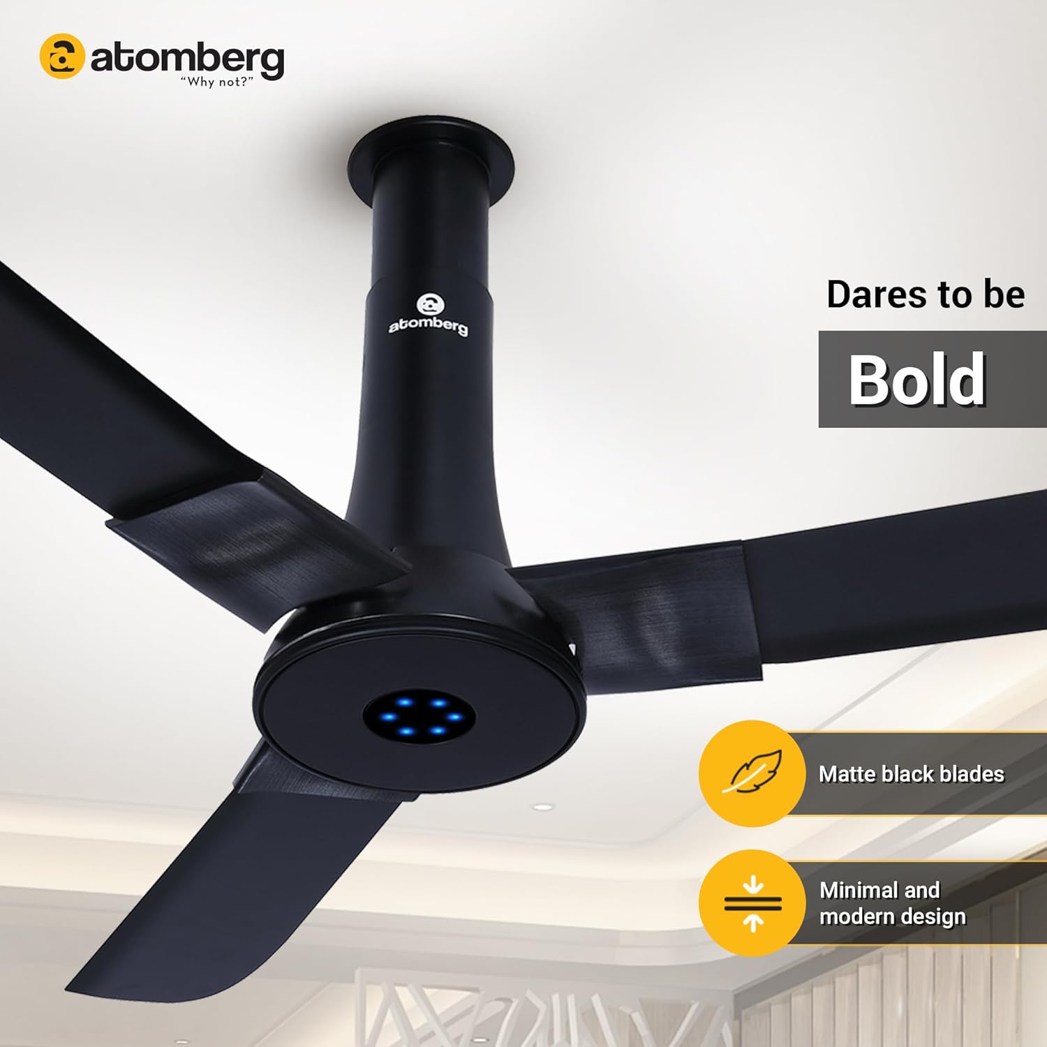 atomberg Studio+ 1200mm BLDC Ceiling Fan with Remote Control | BEE 5 star Rated Energy Efficient Ceiling Fan | High Air Delivery with LED Indicators | 3 Year Warranty (Onyx Black)