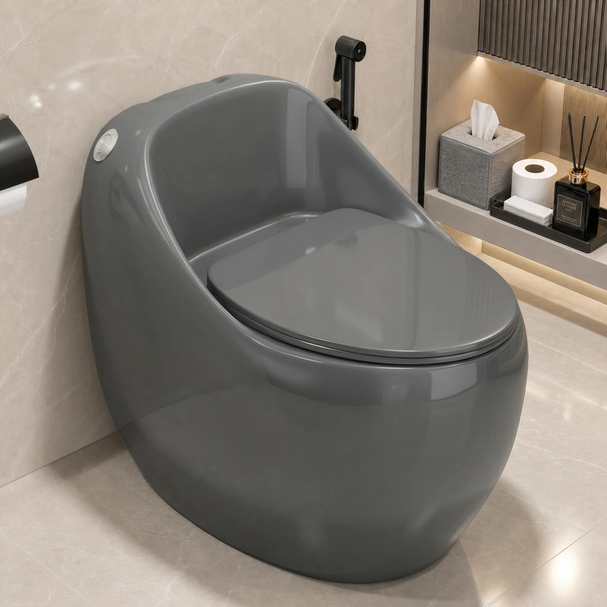 Plantex Imported Ceramic Western Toilet/Rimless Commode for Toilet/Siphonic Vacuum Jet Flush One Piece Commode With Soft Close Toilet Seat - S Trap Outlet (Glossy Grey)-1