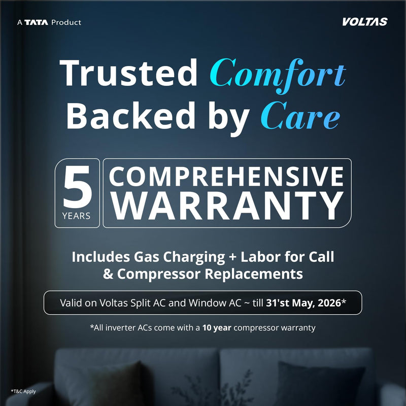 Voltas 1 ton 5 star,New star rated, Inverter Split AC (Copper, Convertible 5-in-1 Cooling Mode,2-Way Air Swing, Anti-dust Filter with Anti Microbial Coating,Auto Clean (125INV VECTRA ZEN SILVER,White)