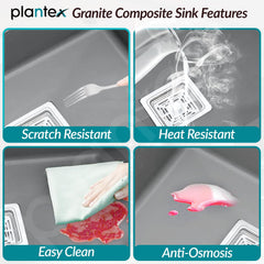 Plantex Kitchen Sink/Quartz Single Bowl Kichen Sink with Hose Pipe and Square Coupling/Under Mount Kitchen Sink - (Grey, 21 x 18 inch)-6