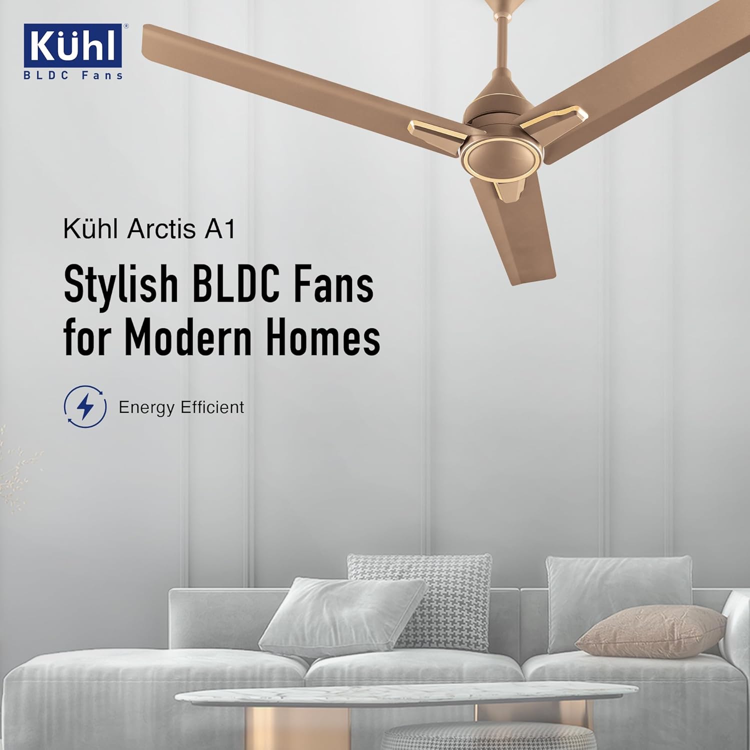 KUHL Arctis A1 1200 Mm 65% Power Saving Bldc Ceiling Fan With Remote | Bee 5 Star Rated & Isi Marked | High Air Flow | 5 Year Warranty | Gold