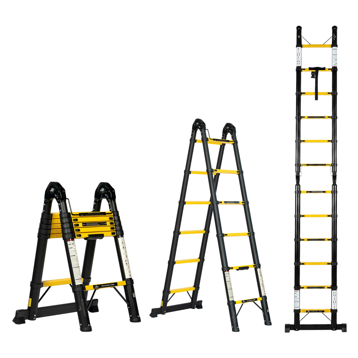 Corvids 4.4m (14.5 ft) Folding Carbon Steel Telescopic Ladder, 2-Year Warranty, 15-Step Heavy Duty Extension Ladder, Q195 Rustproof Alloy Steel, Portable & Collapsible Ladder for Home & Outdoor use