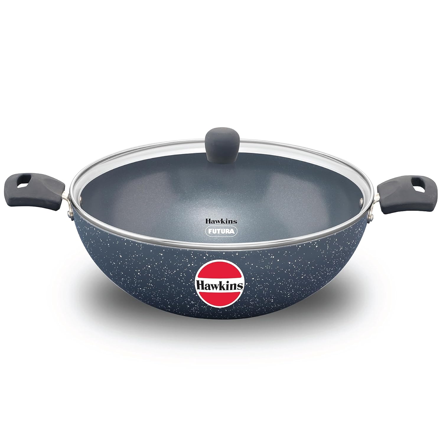 Hawkins Ceramic Nonstick 5 Litre Deep Kadhai, Induction Deep Fry Pan with Glass Lid, Granite Kadai (ICK50G)