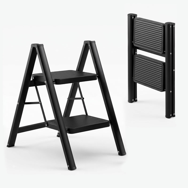 Corvids 4-Step Heavy-Duty Carbon Steel Step Stool, 2-Year Warranty, Anti-Slip Wide Steps, Portable Multipurpose Folding Step Ladder for Home, Kitchen & Office Use (White)