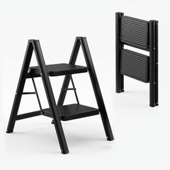 Corvids 4-Step Heavy-Duty Carbon Steel Step Stool, 2-Year Warranty, Anti-Slip Wide Steps, Portable Multipurpose Folding Step Ladder for Home, Kitchen & Office Use (Black)
