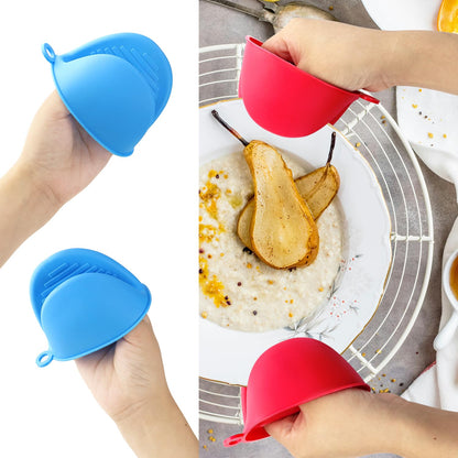 2 Pairs Mini Oven Gloves, Silicone Oven Mitts Heat Resistant, Silicone Potholders Cooking Pinch for Kitchen Cooking & Baking (Red and Blue)