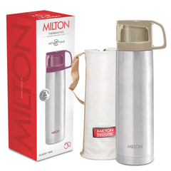 Milton Glassy 500 Thermosteel Vacuum Insulated Double Walled Flask with Drinking Cup lid & Jacket, 500 ml Water Bottles, 24 Hours Hot & Cold, Easy to Carry,Rust Proof, Tea, Coffee, Travel Bottle, Grey