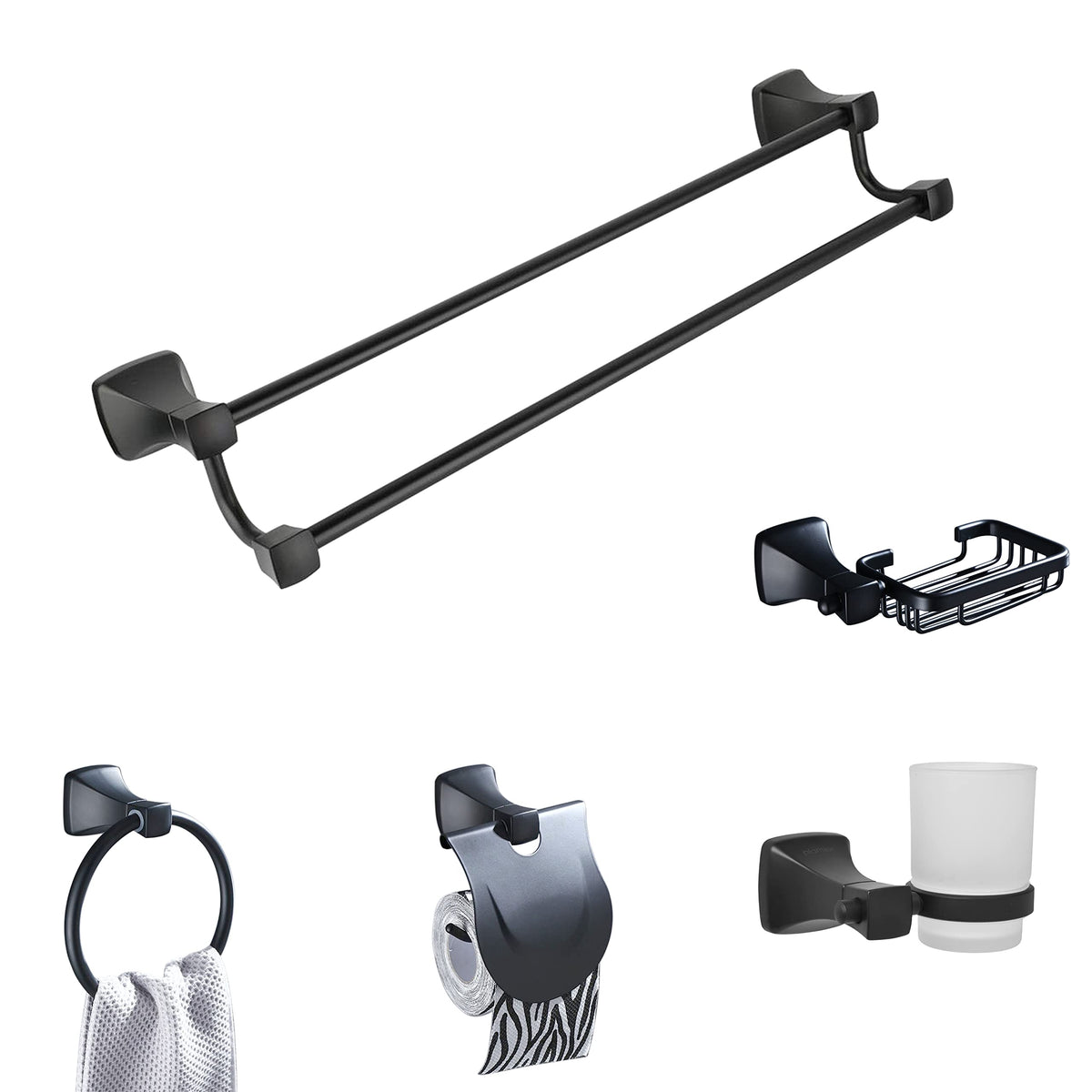 Plantex Space Aluminium Black Bathroom Accessories Set of 5-pcs/Bathroom Hardware Set (Towel Rod/Napkin Ring/Paper Holder/Soap Dish/Tumbler Holder)-1