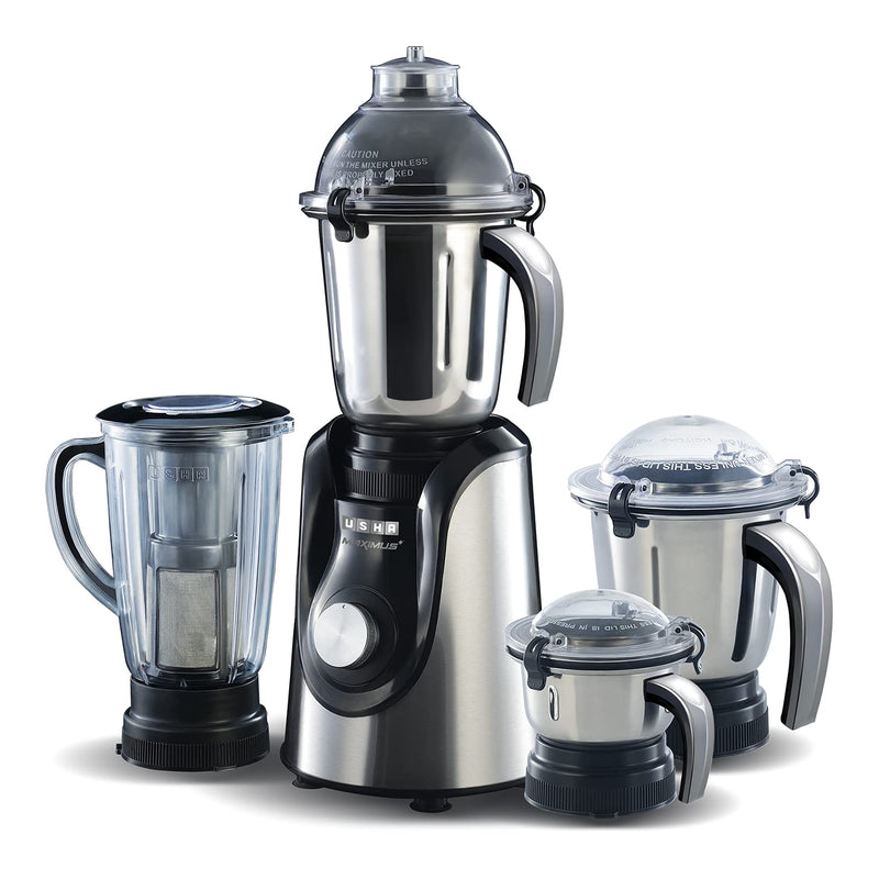 USHA Trienergy+ 800 Watt Powerful 100% Copper Motor 4 Jar Mixer Grinder with Unique Quadriflow Square Blender Jar for Faster Grinding&Smooth Blending||5 Years Warranty On Motor(Magenta,800 Watt)