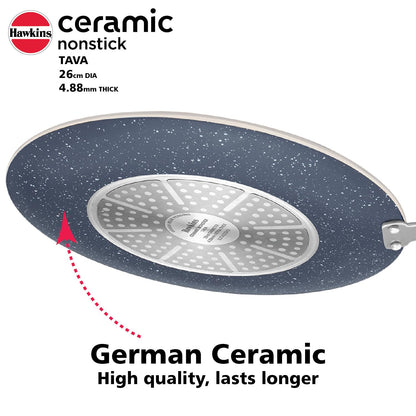 Hawkins Ceramic Nonstick Tava, 26 cm Diameter, Induction Paratha Tawa, Granite Griddle (ICT26)