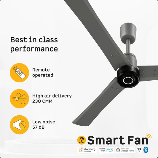 atomberg Renesa Elite Smart 1200mm Voice Enabled BLDC Ceiling Fan with Remote Control | BEE 5 star | High Air Delivery with Moonbeam LED Light | Designer Fan | 5 Year Warranty | Sand Grey