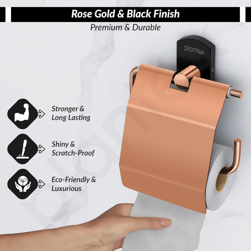 Plantex 304 Stainless Steel Toilet Paper Holder/Tissue Paper Roll Holder for Bathroom/Washroom/Bathroom Accessories -Parv (Rose Gold & Black)-4