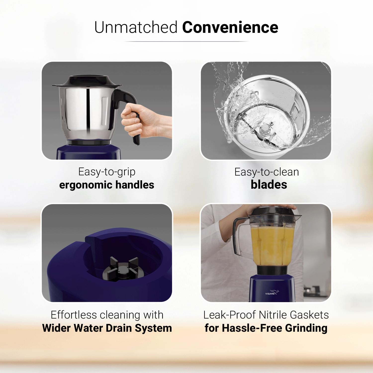 V-Guard Citius 750 Watt Juicer Mixer Grinder (New Launch) | 3-Year Motor Coverage | 4 Jars | Juicer, Wet, Chutney & Dry | Juicer Jar With Quadraflow Design | SS Blades | Blue