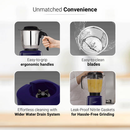 V-Guard Citius 750 Watt Juicer Mixer Grinder (New Launch) | 3-Year Motor Coverage | 4 Jars | Juicer, Wet, Chutney & Dry | Juicer Jar With Quadraflow Design | SS Blades | Blue