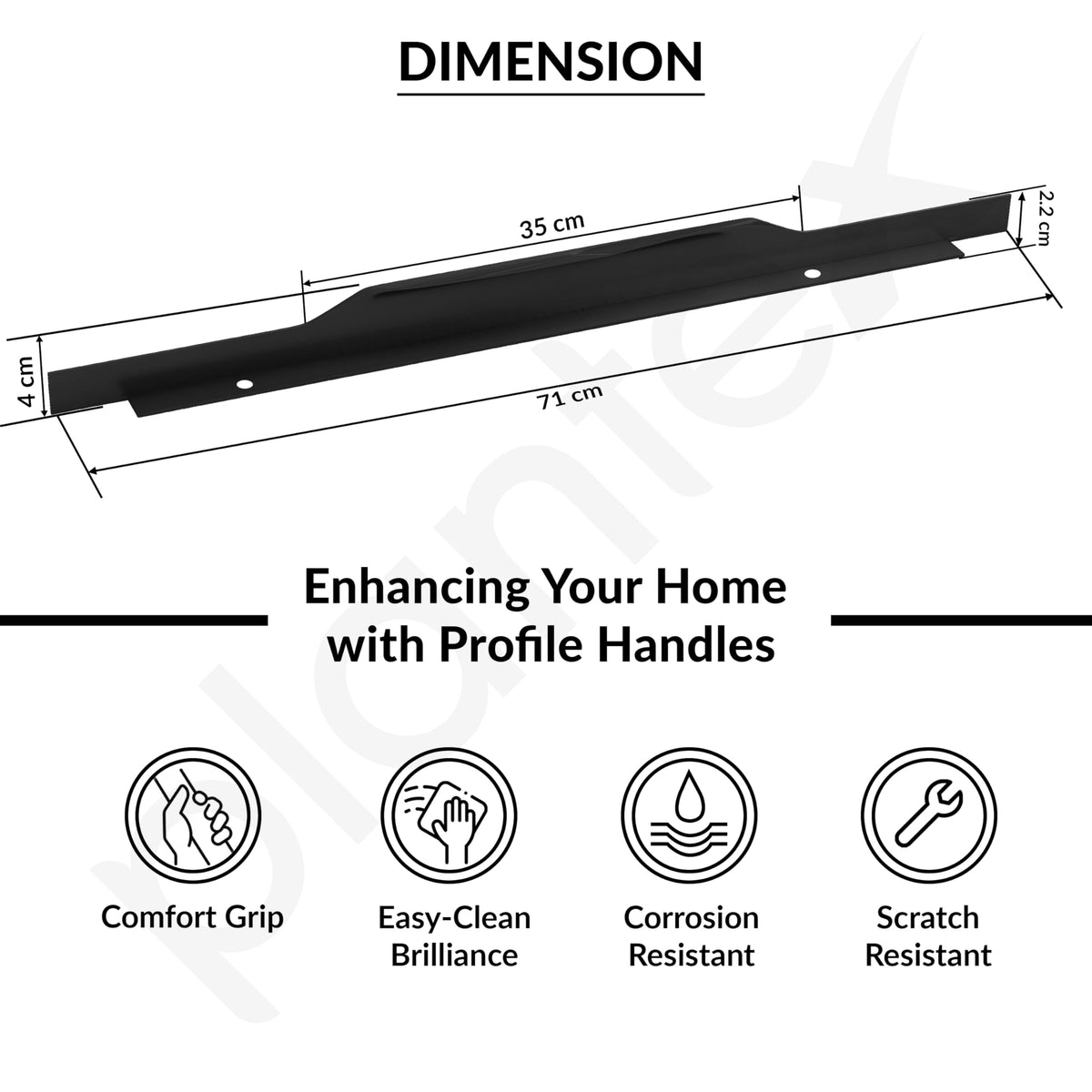 Plantex Profile Handle for Kitchen Cabinet/28 Inch Aluminium Drawer Profile Handle/Wardrobe Pull Handle for Home/Office/Hotel - Pack of 5 (Black) (Model APS-PF-1002)-3