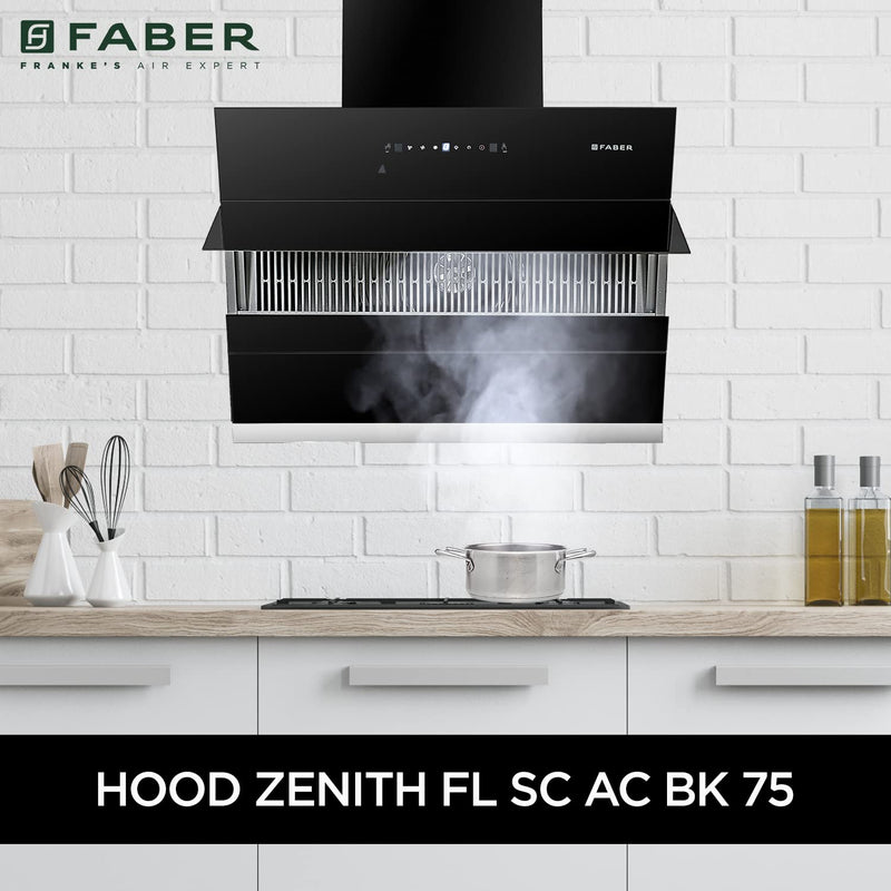 Faber 75 Cm 1350 M3/Hr Autoclean Slant Chimney, Filterless, Lifetime On Motor, 5 Yr Comprehensive Warranty, (Hood Zenith